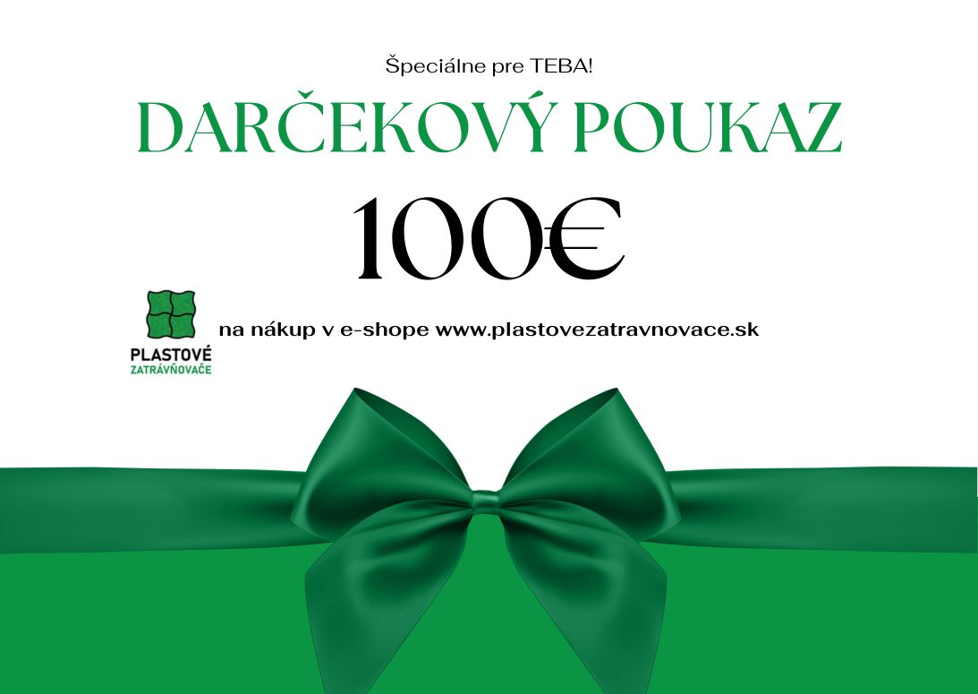 Darčeková poukážka v hodnote 100 eur na nákup produktov v e-shope www.plastovezatravnovace.sk