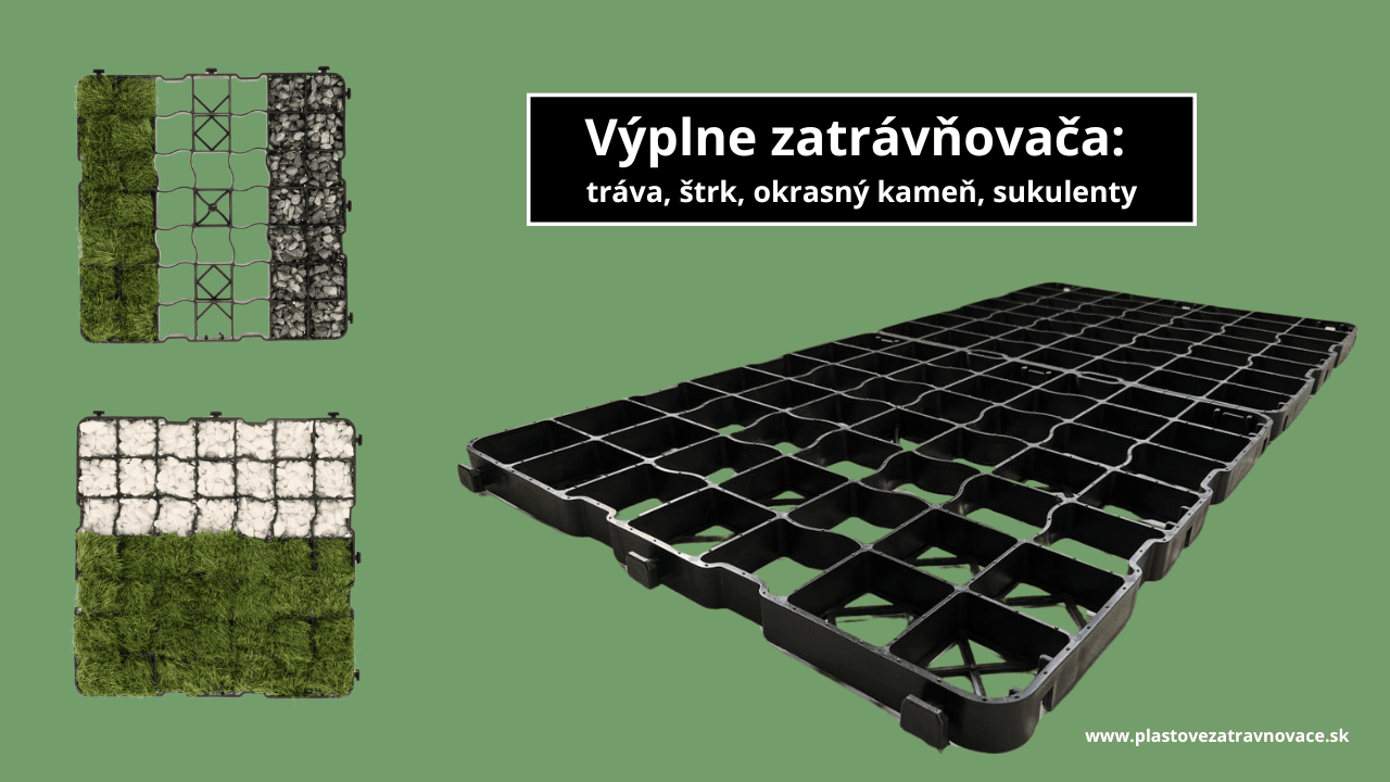 zatrávňovače vyplnené štrkom, trávou, sukulentami