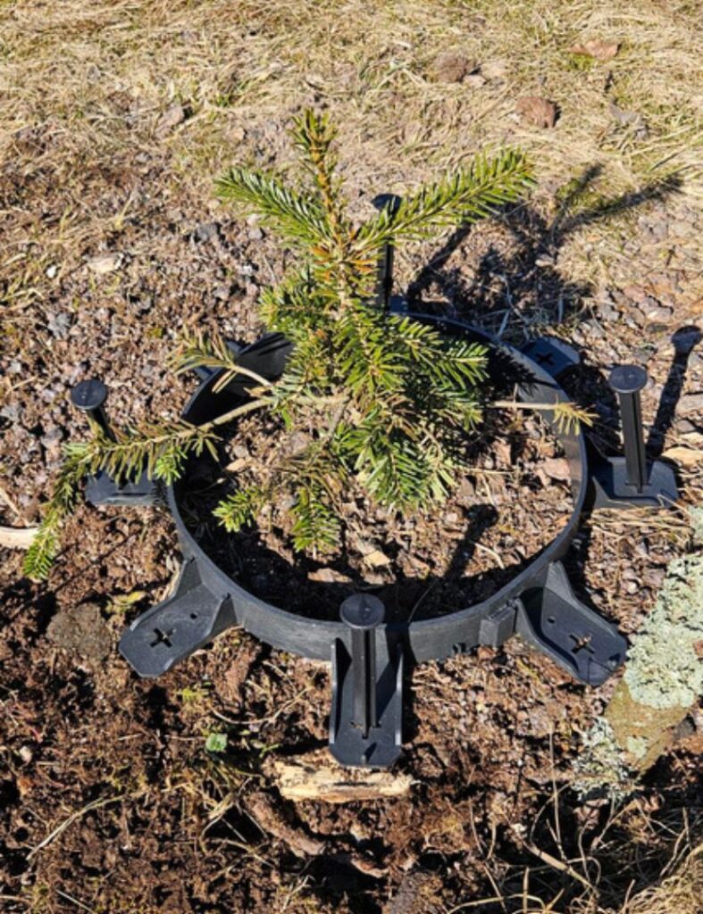 plastový obrubník, čierny, elastický v kruhu okolo stromu