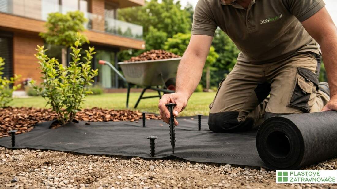 Montáž netkanej agrotextílie a ukotvenie klincami