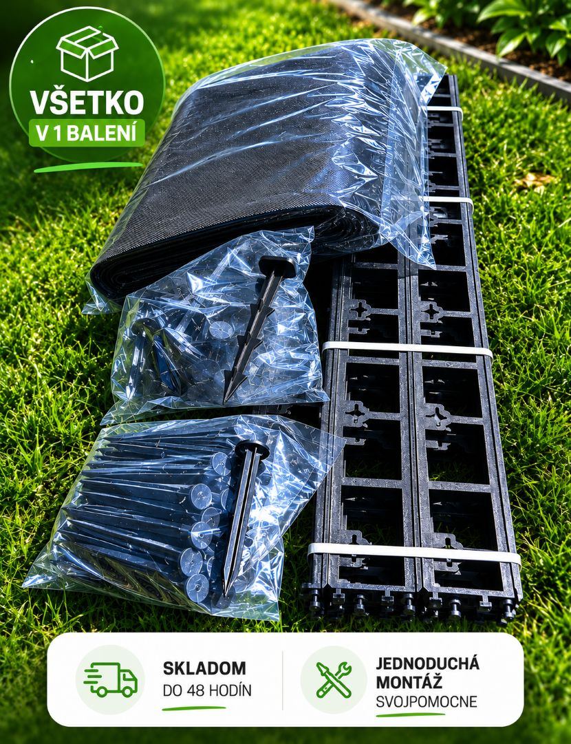 Štartovací set obrubníkov EKO45 12 metrov s agrotextíliou a klincami na montáž