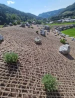 Kokosová protierózna sieť JUTENON ECC 700 na strmom svahu pri rodinnom dome